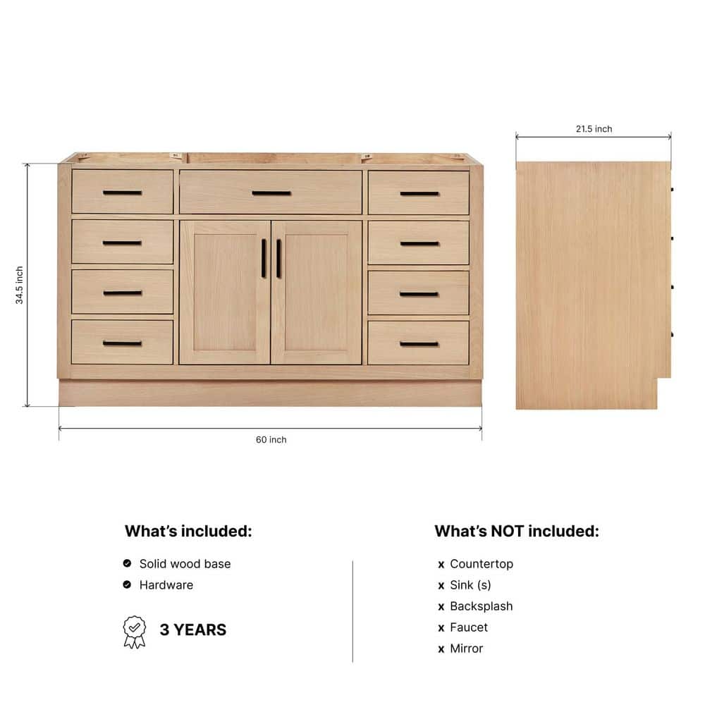 Hepburn 60" Light Oak Freestanding Bathroom Vanity Base