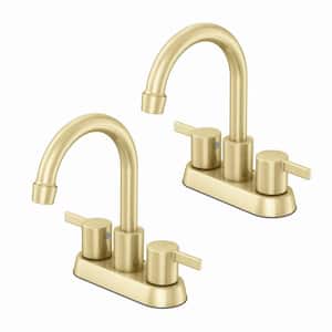 Garrick 4 in. Centerset 2-Handle High-Arc Bathroom Faucet w/Drain Kit Included & 2-Piece Hose in Matte Gold (2-Pack)