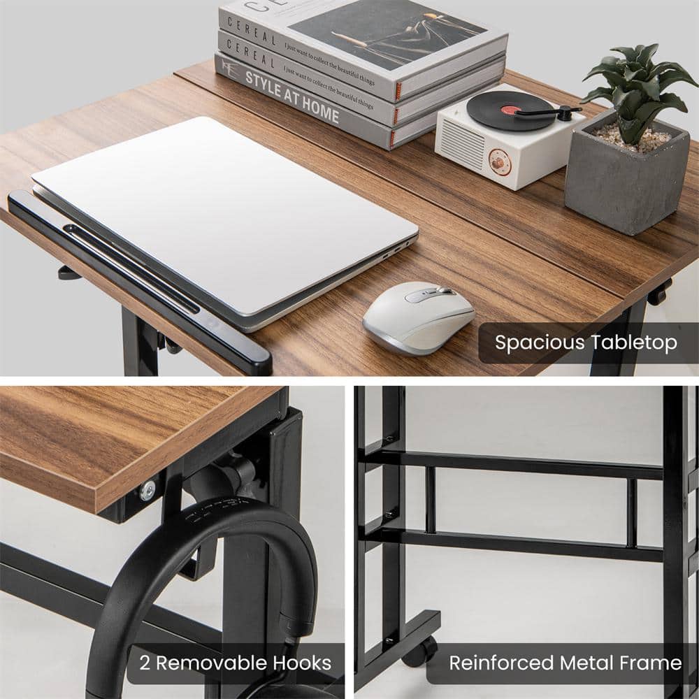 Walnut Adjustable Height Standing Desk with Drawer and Headphone Hook