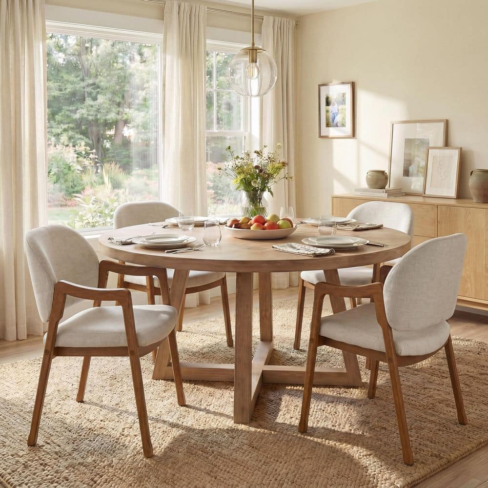 Naomi Walnut and Beige Fabric Upholstered Dining Chair with Curved Arm, Slanted Tapered (Set of 4) price history on PriceWatchPro