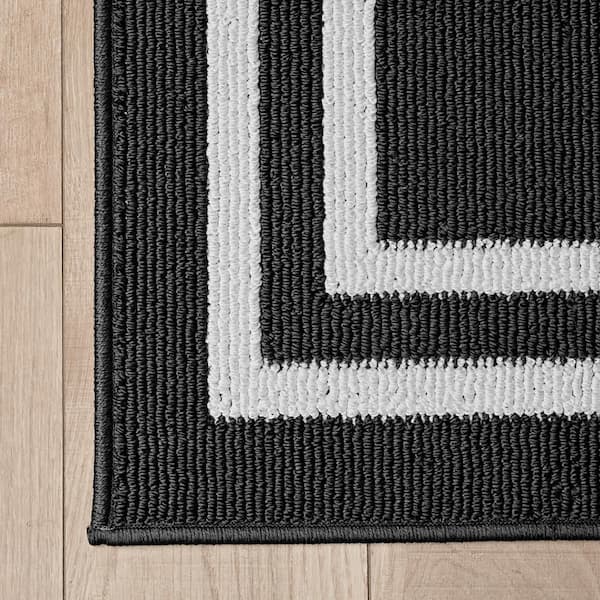 Washable Skid Resistant Dark Grey/White  2.2 ft. x 4 ft. / 2.2 ft. x 5 ft. All Loop Tufted Area Rug Set