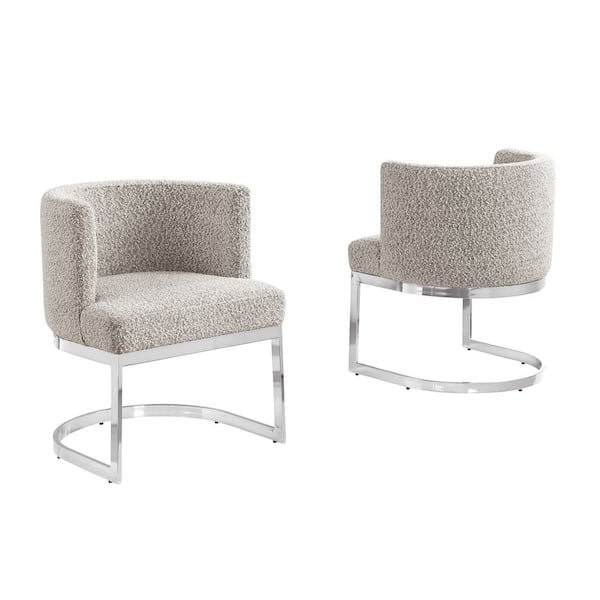 Hart Grey Boucle Fabric Side Chair Set of 1 with Chrome Plated Legs