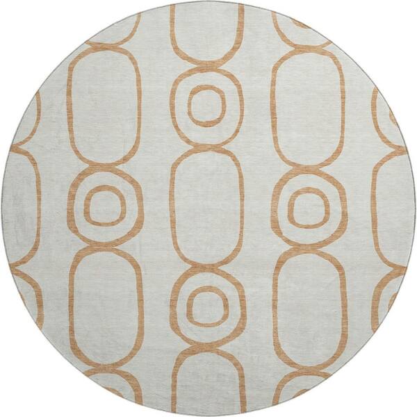 Mayfield Premium Machine Washable Abstract AMF2344 Copper 8 ft. x 8 ft. Round Rug