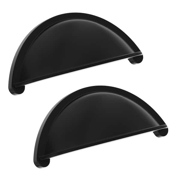 WINSOON 3.7 in. (76mm) Matte Black Door Handles and Pulls Semicircle Pure Copper Cabinet Drawer Cup Pulls (2-Pack)