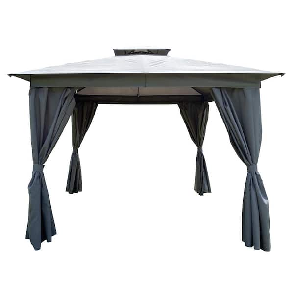 Tatayosi 4.9 ft. W x 7.9 ft. L Red Double Tier Soft Top Canopy Outdoor Grill Gazebo with Light