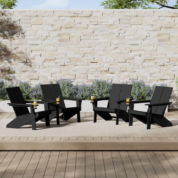 Coastin Outdoor Patio Weather Resistant Modern Poly Plastic Black Adirondack Chair (Set of 4)