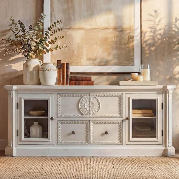 Homsee Light Gray Solid Wood TV Stand Entertainment Center Fits