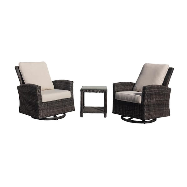 Cheshire 3-Piece Aluminum Swivel Chat Set Swivel Glider with Cream Cushions