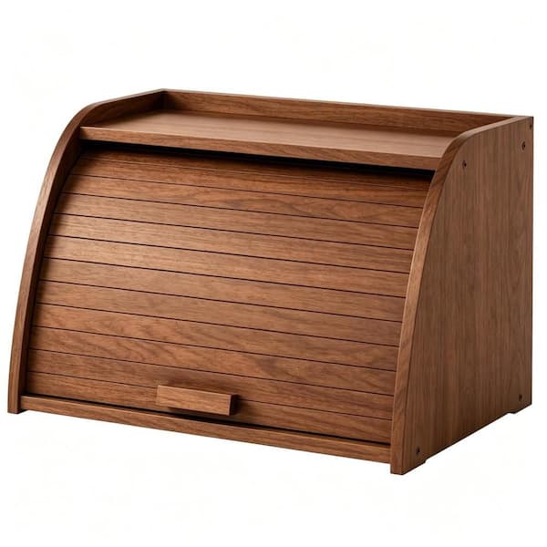 1-Piece Large Capacity Brown Bamboo Corner Bread Box for Kitchen Countertop Homemade Bread, Pastry, and Bakery Storage