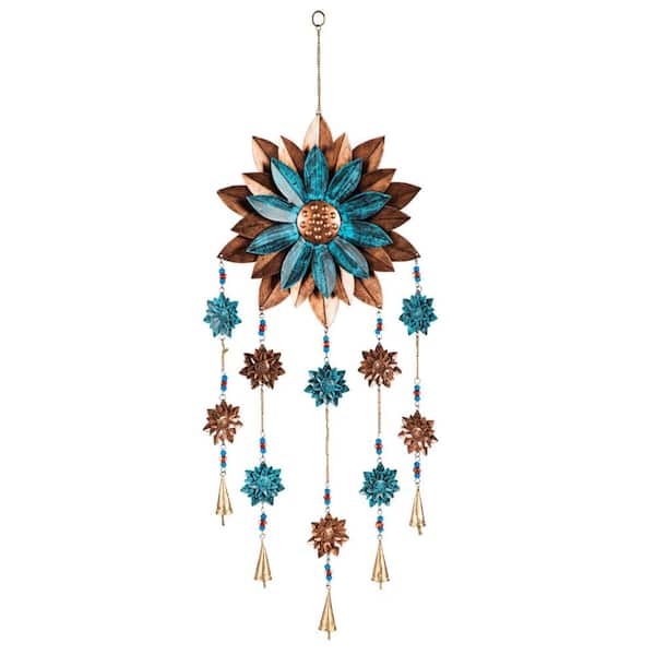 Evergreen 40 in. Blue and Copper Flower Metal Wind Chime
