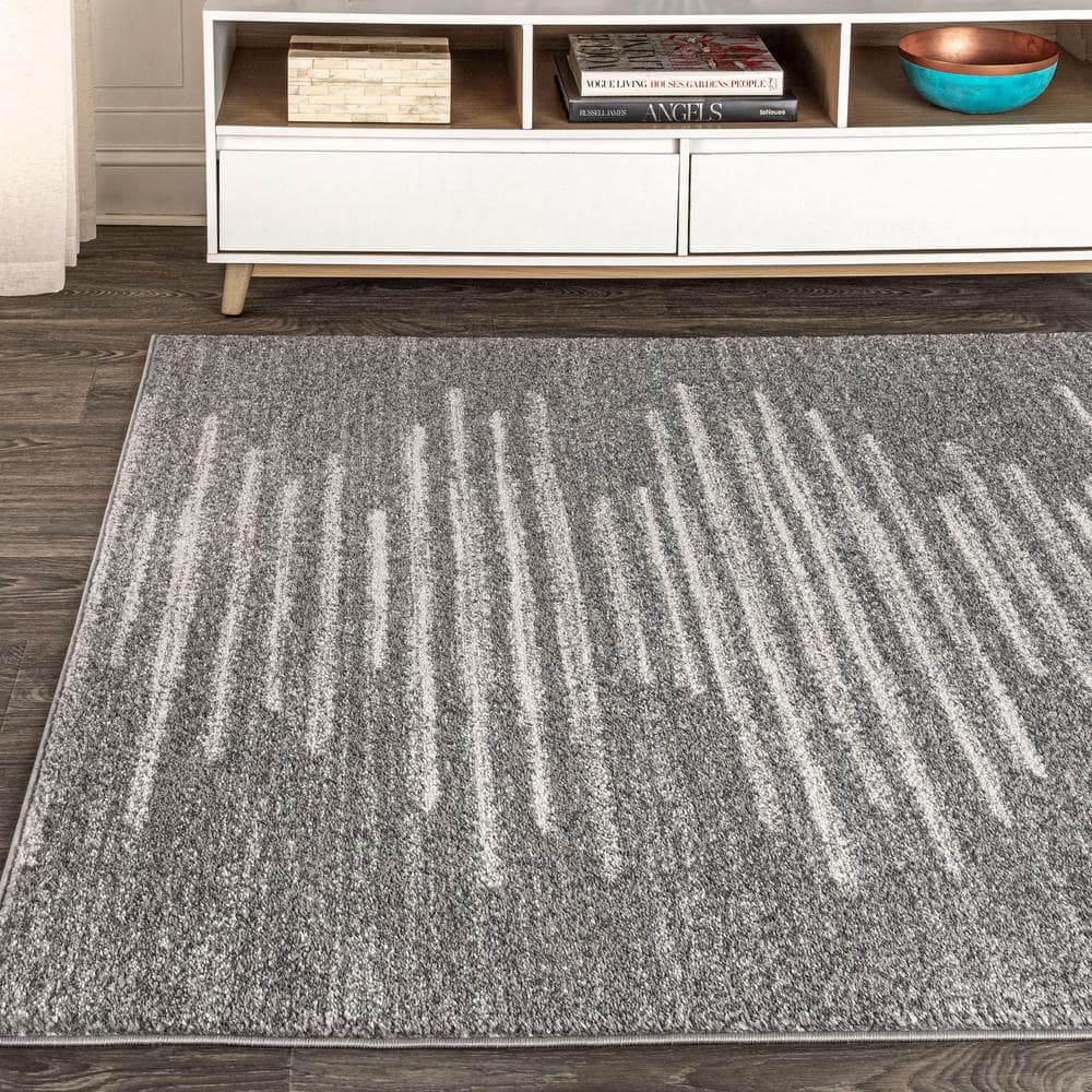 Modern Moroccan-Inspired Gray Stripe Synthetic Area Rug - 3' x 5'