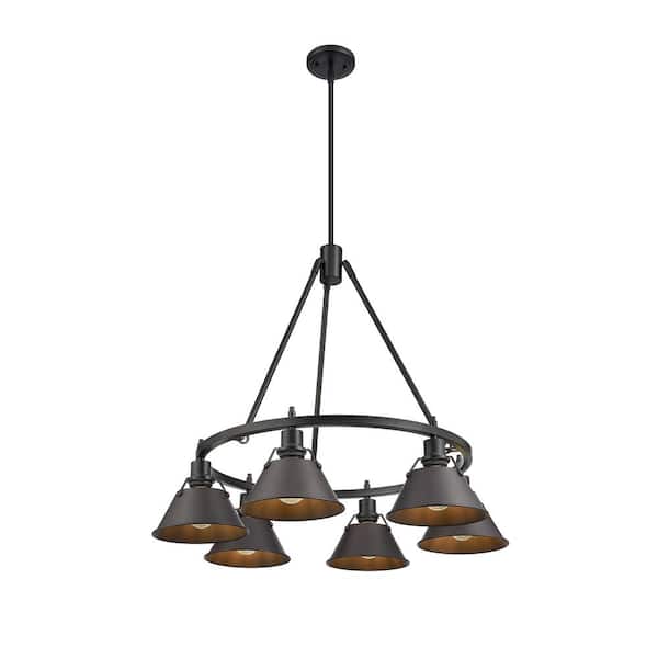 Golden Lighting Orwell 6-Light Matte Black and Rubbed Bronze Chandelier