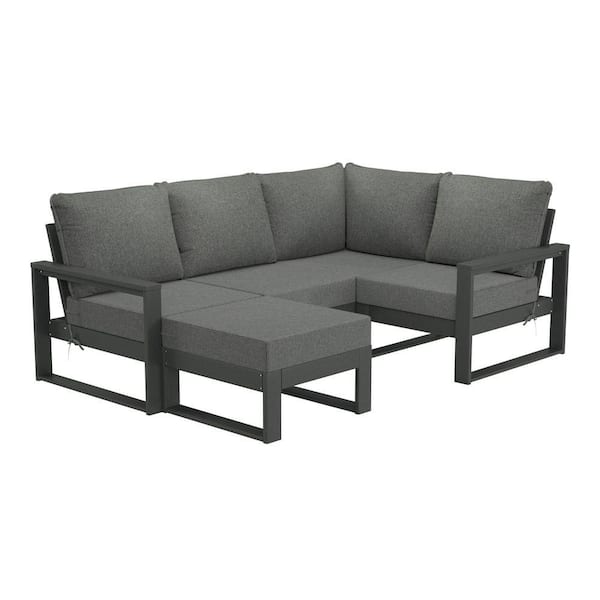 Endless Gray Frame with Gray Cushions Outdoor 5-Piece All Weather Plastic Deep Seating Patio Conversation Set Ottoman