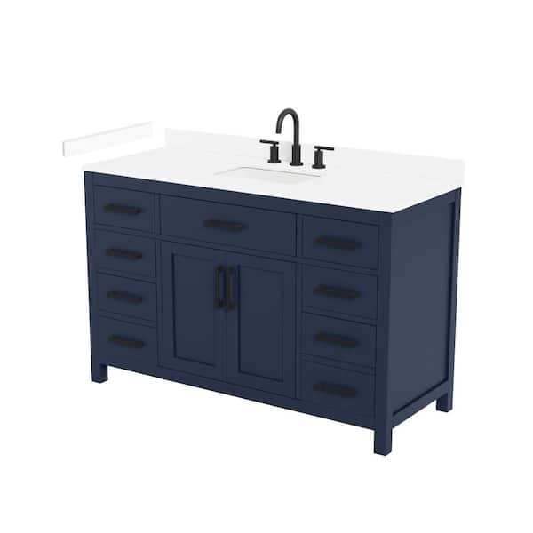 Beckett 54 in. Single Freestanding Dark Blue Bath Vanity with White Cultured Marble Top