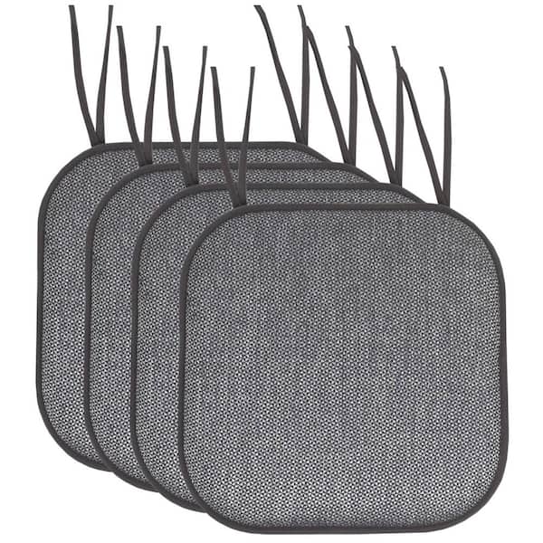 Sweet Home Collection Cameron Square Memory Foam 16 in.x16 in. Non-Slip Back, Chair Cushion with Ties (4-Pack), Black/Gray