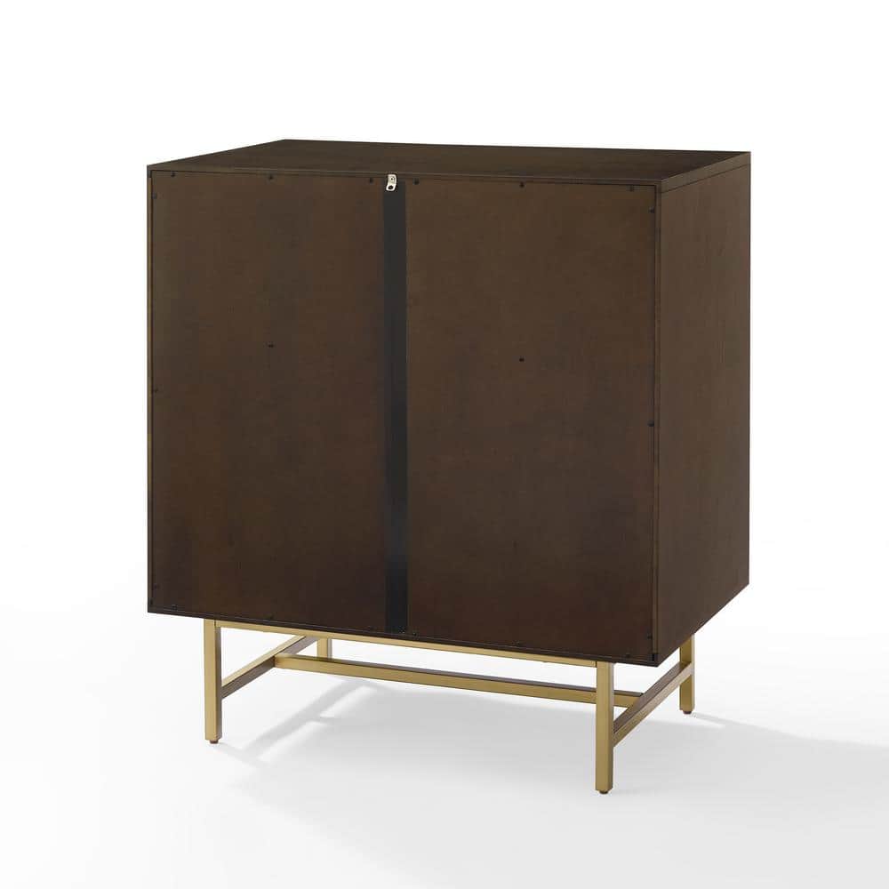 Blair Contemporary Dark Brown and Gold Bar Cabinet with Wine Storage