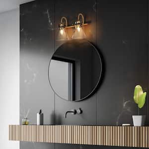 Modern Black and Gold Vanity Light, 2-Light Industrial Bathroom Light with Clear Glass Shades for Makeup Mirror
