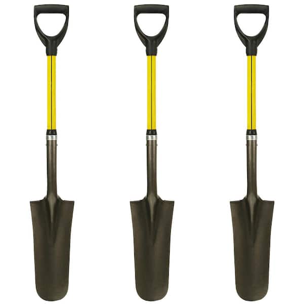 Nupla 27 in. Classic Fiberglass Sharpshooter Drain Spade with Heavy-Duty Steel Blade Shovel and D-Grip Handle (3-Pack)