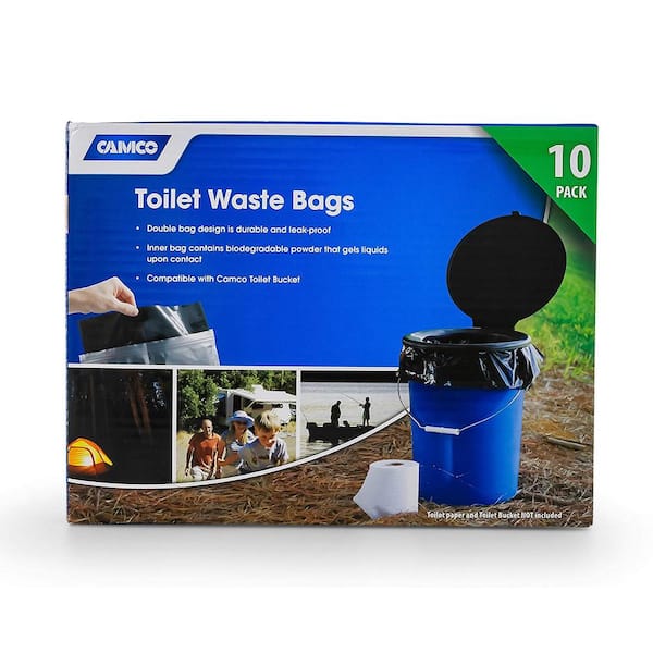 Camco Leak Proof Double Lined Camping Toilet Waste Bags in Black (10-Pack)