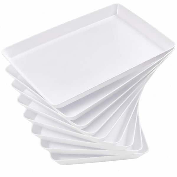 11 in. White Plastic Rectangular Serving Tray Stackable BPA-Free Reusable Plastic Serving Platters for Cookie (Set of 8)
