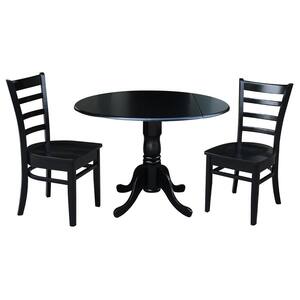 3-Piece 42 in. Black Dual Drop Leaf Table Set with 2-Side Chairs