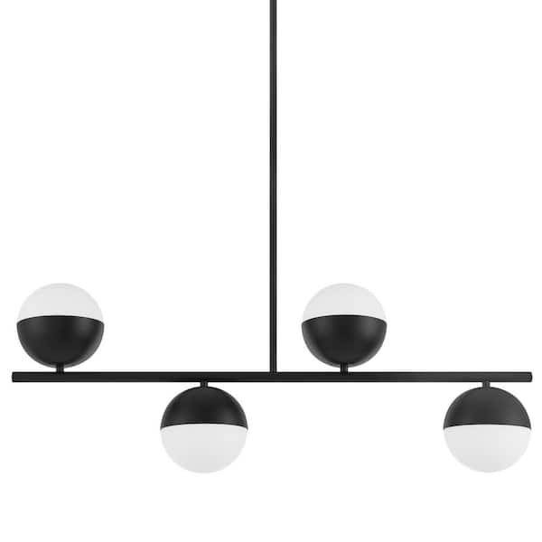Home Decorators Collection Palla 4-Light Black Globe Linear Pendant Light with Frosted Glass Shade