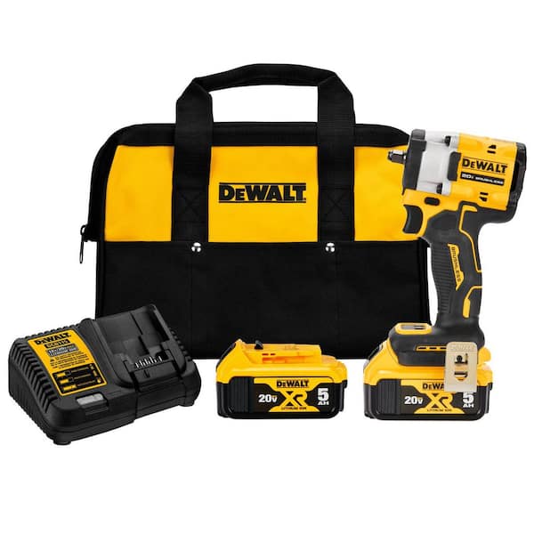 DEWALT ATOMIC 20V MAX Lithium-Ion Cordless Brushless 3/8 in. Impact Wrench Kit with Hog Ring Anvil with (2) 20V 5Ah Batteries