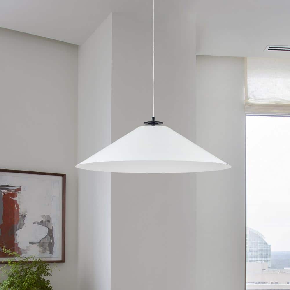 24" Matte Black and White Metal Drum Pendant Light
