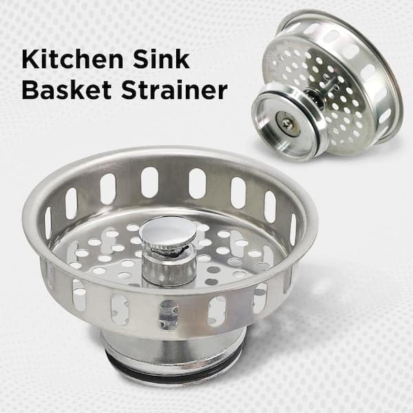 3-1/2 in. Strainer Basket Replacement for Kitchen Sink Drains Stainless Steel with Stopper and Rubber Seal (2-Pack)