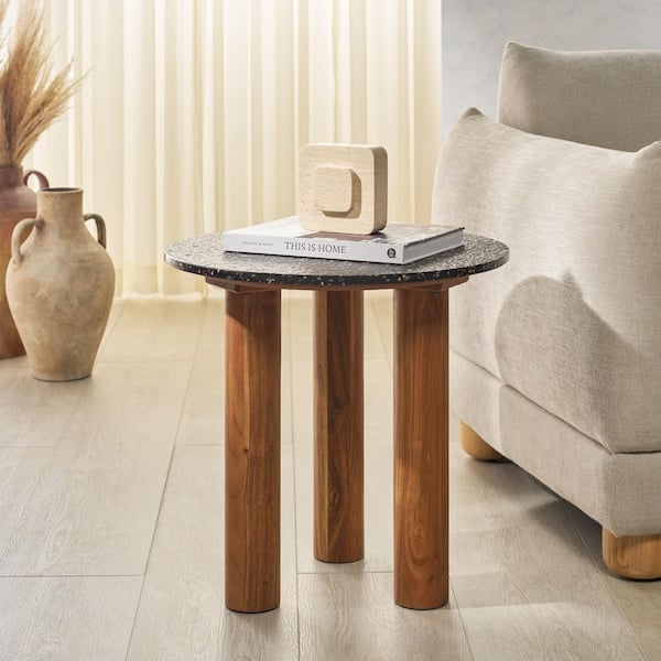 Kathalina 20 in. Natural/Black Round Wood End Table