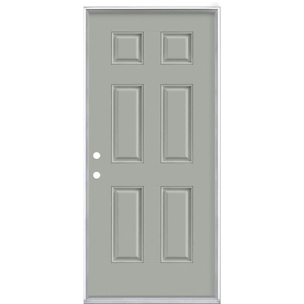 36 in. x 80 in. 6-Panel Silver Cloud Right-Hand Inswing Painted Smooth Fiberglass Prehung Front Door, Vinyl Frame price history on PriceWatchPro