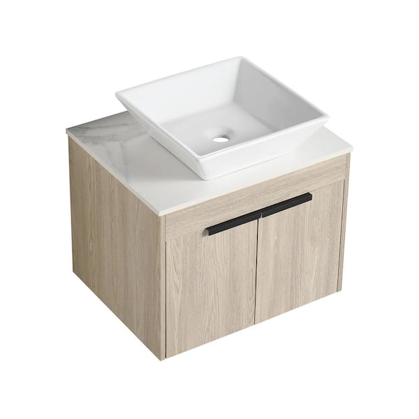 Satico 23.60 in. W x 18.90 in. D x 23.30 in. H Floating Wall-Mounted Bath Vanity in White Oak with Ceramic Top