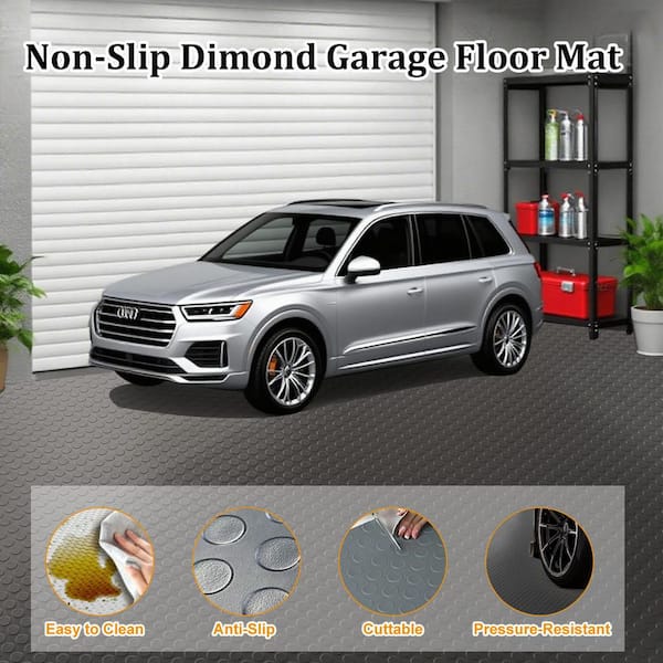 17 ft. x 7.5 ft. Vinyl Coin Garage Flooring, Garage Floor Protector and Slip Resistant Mat, Grey