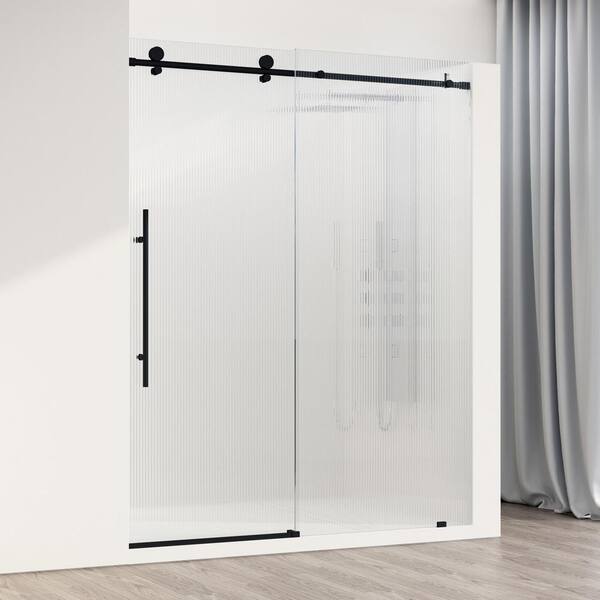 VIGO Elan EClass 56 to 60 in. W x 76 in. H Sliding Frameless Shower Door in Matte Black with 3/
