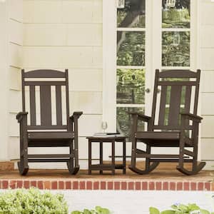 Hampton Coffee Brown Recycled Plastic Weather Resistant Outdoor Rocking Chair Porch Rocker Patio Rocking Chair Set of 2