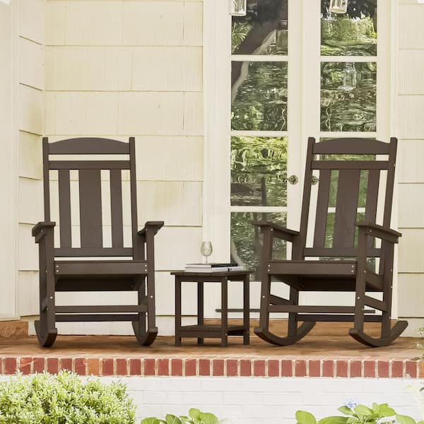 OrangeOne Hampton Coffee Brown Recycled Plastic Weather Resistant Outdoor Rocking Chair Porch Rocker Patio Rocking Chair Set of 2
