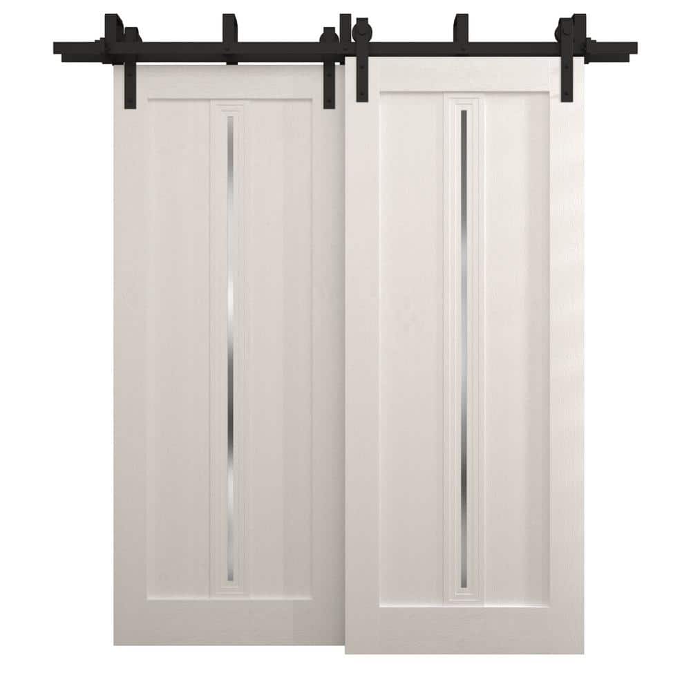 60 in. x 80 in. Frosted Glass Painted White Oak Solid Wood Barn Door Slab With Hardware price history on PriceWatchPro