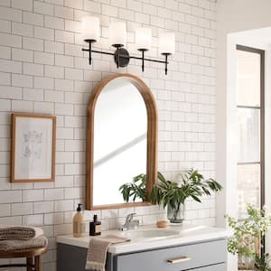 Ali 32.5 in. 4-Light Black Traditional Bathroom Vanity Light with Satin Etched Case Opal Glass Shades