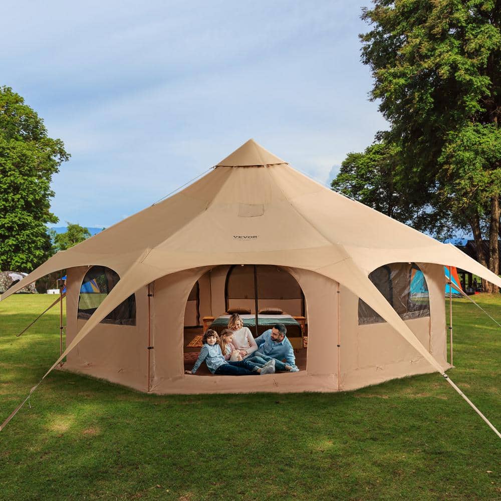 16.4ft Beige Canvas Four Season Yurt for 8 Person Camping
