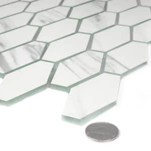 Tuscan Design Carrara White Hexagon Mosaic 12 in. x 12 in. Marble Look Glass Decorative Wall Tile (25 Sq. Ft./Case)