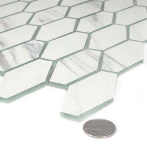 Art Deco Designs Carrara White Hexagon Mosaic 12 in. x 12 in. Glass Decorative Tile  (20 sq. ft.)