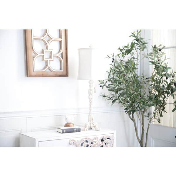 31 in. Cream Polystone Antique Style Task and Reading Table Lamp with Drum Shade