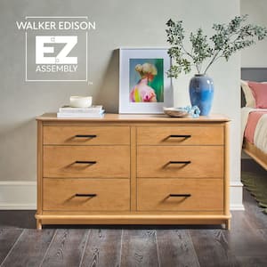 Contemporary English Oak 6-Drawer 54 in. Solid Wood Dresser with Curved Edge