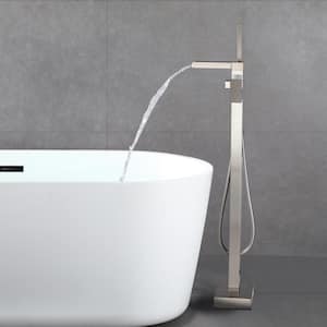 1-Handle Freestanding Tub Faucet with Hand Shower in Brushed Nickel