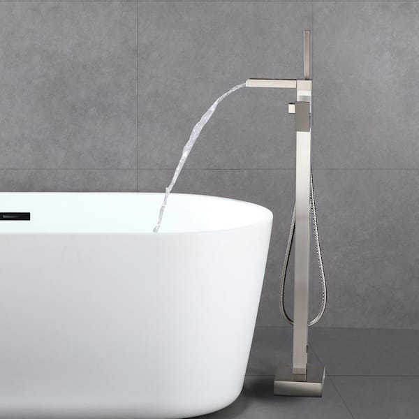 Staykiwi 1-Handle Freestanding Tub Faucet with Hand Shower in Brushed Nickel