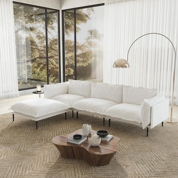 Magic Home Minimalist 111 in. 4-Piece Tapered Arm Velvet Sectional Sofa, L-shaped Couch with Ottoman for Home, Apartment in. Beige