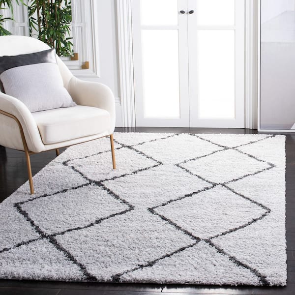 August Shag 7 ft. x 7 ft. Ivory/Gray Diamond Geometric Square Area Rug