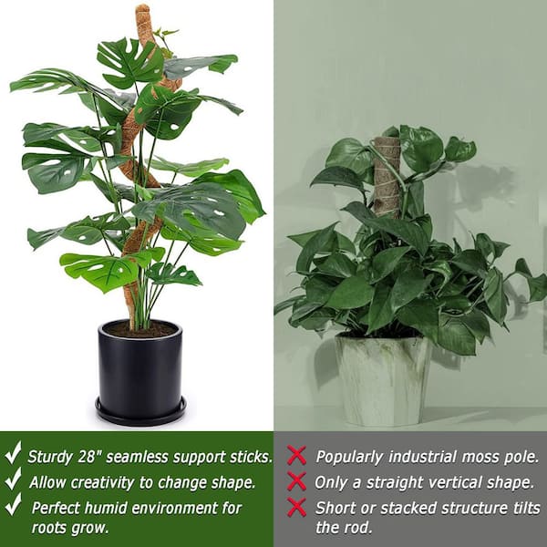NVNOO 28 in. Bendable Coir Moss Pole for Garden Climbing Plants Pothos Philodendron, Brown (2-Pack)