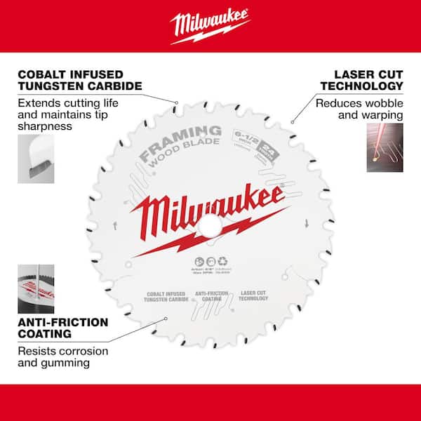 Milwaukee 6-1/2 in. x 24-Tooth Carbide Framing Circular Saw Blade (2-Pack)