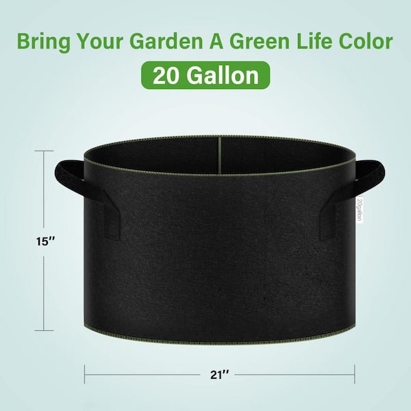 Garnen 20 Gallon Garden Grow Bag with Handles - 5 Pack - Black/Green